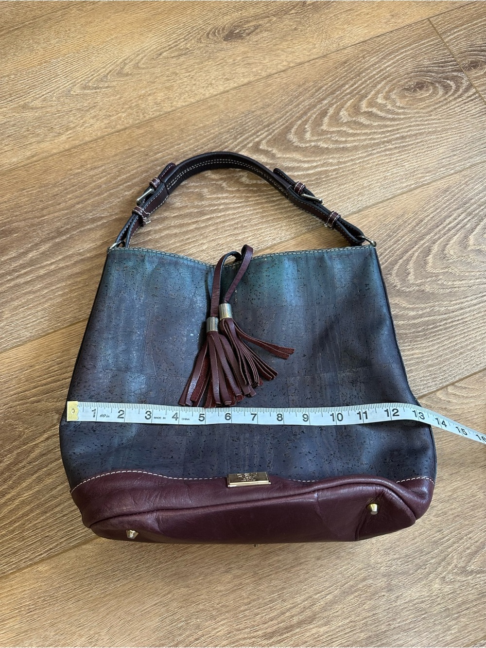 ROK Cork Julia HoboTwo-Tone Cork & Leather Shoulder Bag with Tassel Accent - Picture 5 of 12